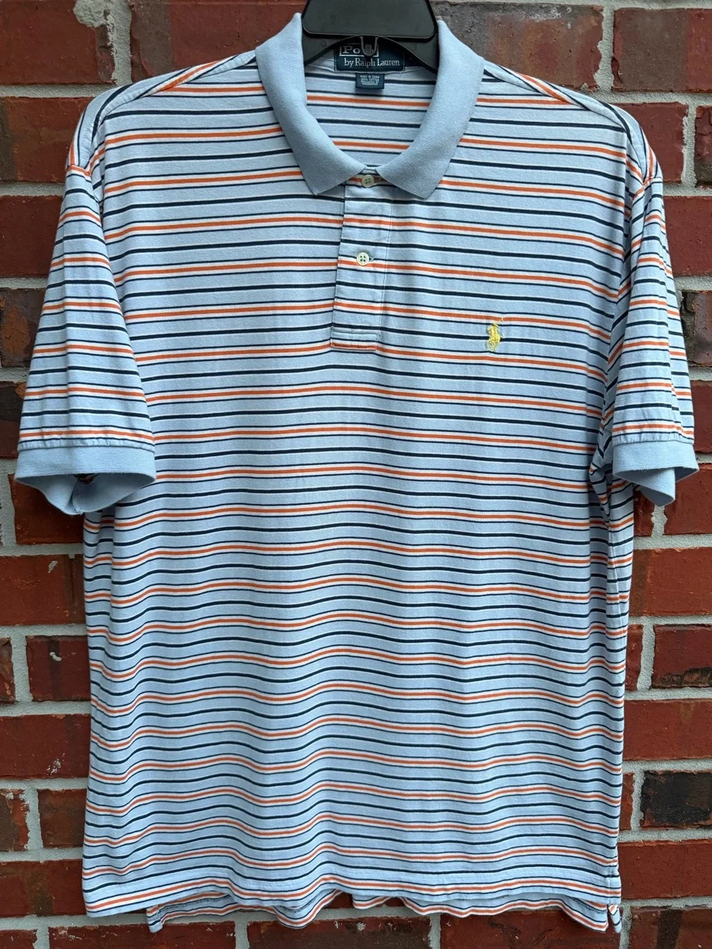 Polo Ralph Lauren Men’s XL Light Blue Navy & Orange Striped Polo Shirt P1